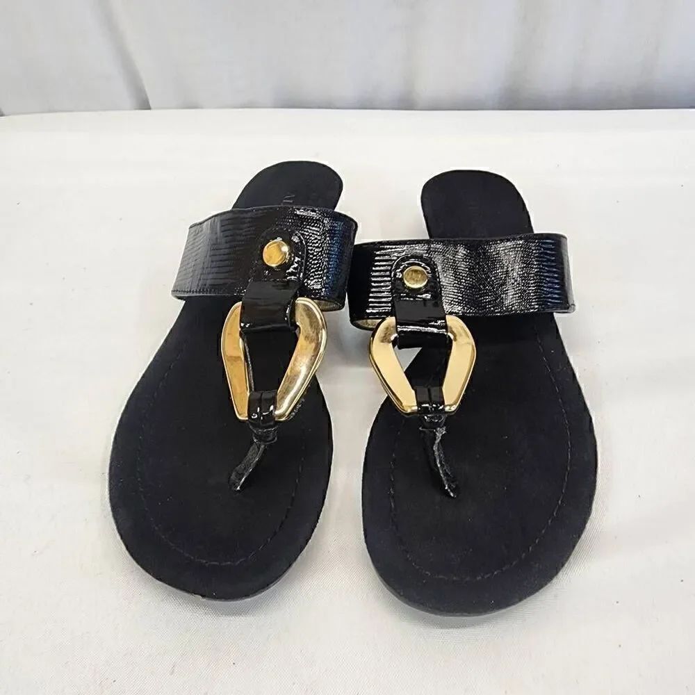 Alfani Forray Sandals Black And Gold Women's Size 6.5